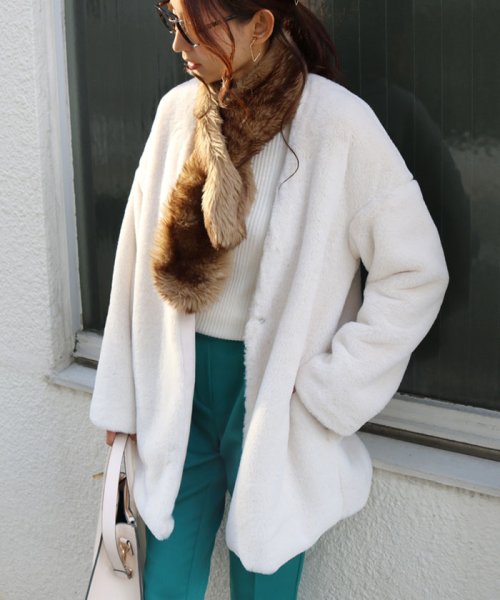 セール ノーカラー ファーコート レディース ロング丈 ふんわりミンクファー アンドミー And Me D Fashion セール ノーカラー ファーコート レディース ロング丈 ふんわりミンクファー アンドミー And Me D Fashion
