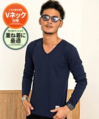 CavariA/CavariA カラー無地Vネック長袖Tシャツ メンズ 長袖 無地 ロンt 長袖Tシャツ シンプル トップス ブランド 黒 白 紺 ブラック グレー ホワイト /500739010