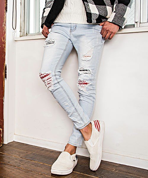 Cavaria キャバリア バンダナクラッシュダメージデニムパンツ キャバリア Cavaria D Fashion
