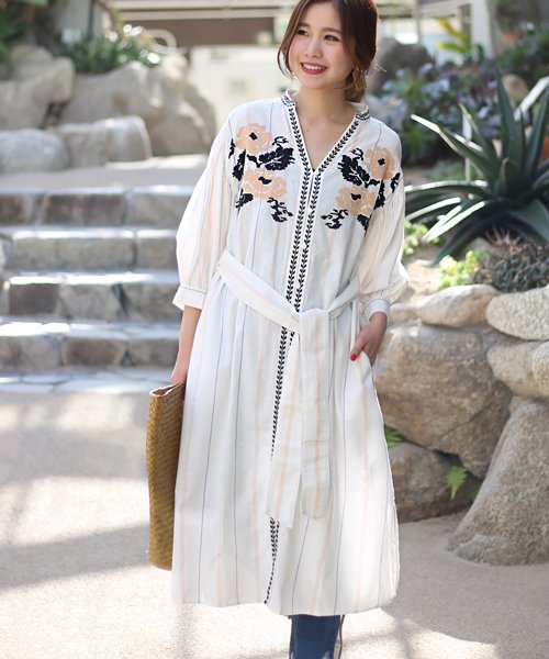 Web限定 ストライプ刺繍ワンピース ブージュルード Bou Jeloud D Fashion Web限定 ストライプ刺繍ワンピース ブージュルード Bou Jeloud D Fashion