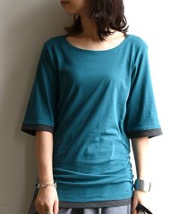 and it_/アンドイット and it_ フェイクレイヤードくしゅくしゅシャーリング5分袖カットソー カットソー トップス Tシャツ tシャツ ロング丈 レディース 五分袖/500878578