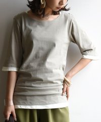 and it_/フェイクレイヤードくしゅくしゅシャーリング5分袖カットソー カットソー トップス Tシャツ tシャツ ロング丈 レディース 五分袖 無地 tシャツ 綿100％ /500878578