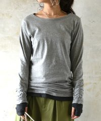 and it_/フェイクレイヤードくしゅくしゅシャーリングカットソー カットソー 綿100％ トップス 長袖 ロンT tシャツ ロング丈 レディース 無地 ロングtシャツ 長袖/500878743