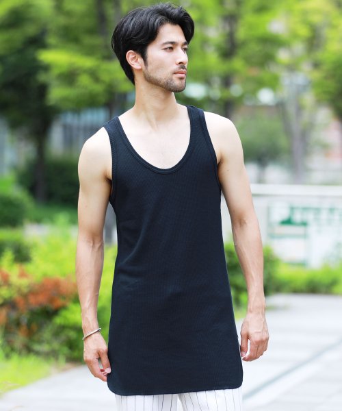セール ワッフル無地ロング丈タンクトップ タンクトップ メンズ タンク ロング ジギーズショップ Jiggys Shop D Fashion