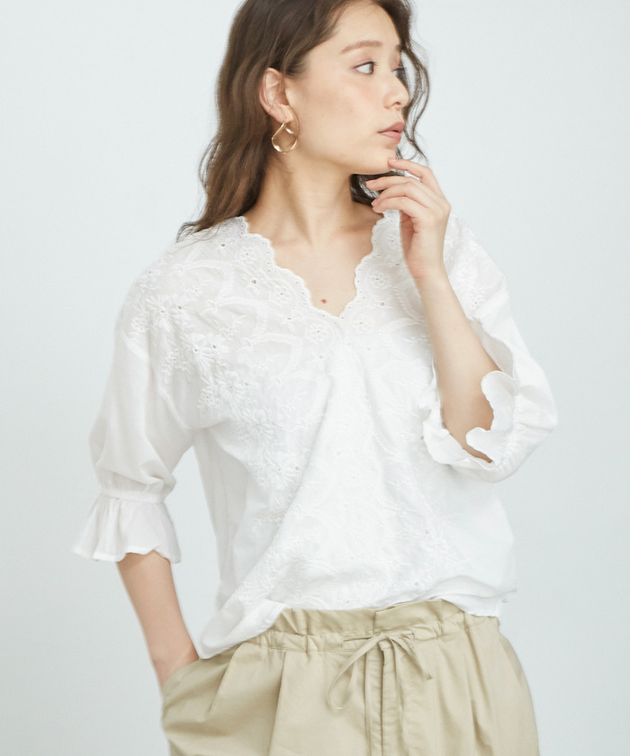 【タグ付き】ROPE ロペ スカラップ刺繍ブラウス セール】スカラップ刺繍ブラウス(500921444) | ロペピクニック