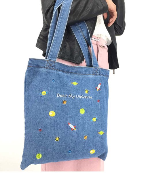 セール 刺繍入りデニムバッグ レディース トートバッグ バッグ 軽量バッグ 肩掛けカバン ミニミニストア Miniministore D Fashion