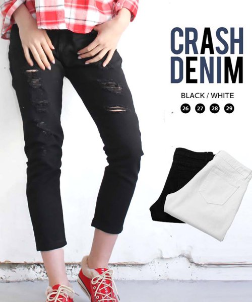 セール クラッシュ デニムパンツ レディース ダメージ ジーンズ ジーパン 美脚パンツ ミニミニストア Miniministore D Fashion