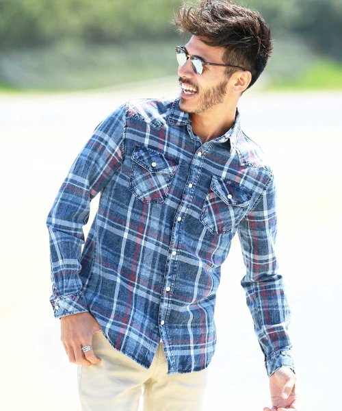 セール インディゴ チェック ウエスタンシャツ シャツ メンズ チェックシャツ ネルシャツ ジギーズショップ Jiggys Shop D Fashion セール インディゴ チェック ウエスタンシャツ シャツ メンズ チェックシャツ ネルシャツ ジギーズショップ Jiggys Shop D Fashion