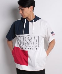 STYLEBLOCK/スタイルブロック STYLEBLOCK 星条旗USAロゴプリント切替配色半袖Tシャツカットソーパーカー/500914065