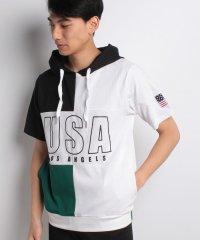 STYLEBLOCK/スタイルブロック STYLEBLOCK 星条旗USAロゴプリント切替配色半袖Tシャツカットソーパーカー/500914065
