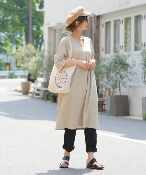 M 13 Vネック ワンピース ロング丈 7分袖 ジャージー素材 マキシ丈 アンドミー And Me D Fashion