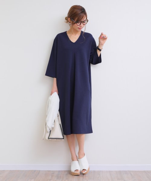 M 13 Vネック ワンピース ロング丈 7分袖 ジャージー素材 マキシ丈 アンドミー And Me D Fashion M 13 Vネック ワンピース ロング丈 7分袖 ジャージー素材 マキシ丈 アンドミー And Me D Fashion