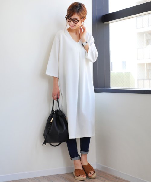 M 13 Vネック ワンピース ロング丈 7分袖 ジャージー素材 マキシ丈 アンドミー And Me D Fashion M 13 Vネック ワンピース ロング丈 7分袖 ジャージー素材 マキシ丈 アンドミー And Me D Fashion