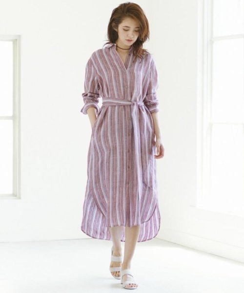 セール 18夏の一部店舗限定 Libeco Linen シャツワンピース ２３区 大きいサイズ Nijyusanku Large Size D Fashion
