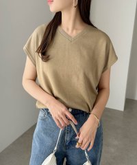and　Me.../アンドミー andme フレンチスリーブ半袖VネックニットソーTシャツ/501031244