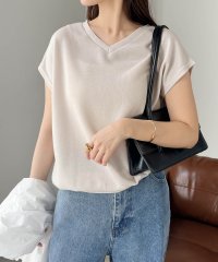 and　Me.../アンドミー andme フレンチスリーブ半袖VネックニットソーTシャツ/501031244