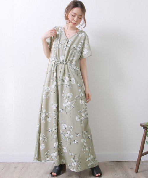 セール 上品ふわ揺れ 総花柄ロングシフォンワンピース 春 夏ワンピース 花柄 総花柄 ロング グランディール Grandeir D Fashion