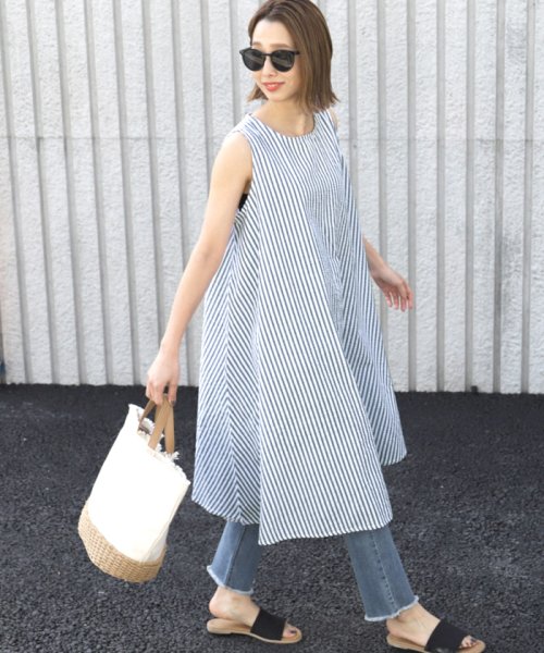 シンプルストライプノースリーブワンピースcocaオリジナル コカ Coca D Fashion シンプルストライプノースリーブワンピースcocaオリジナル コカ Coca D Fashion