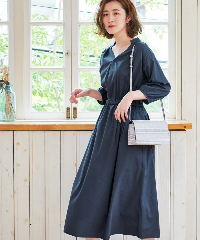 もんROPE PICNIC スキッパーシャツワンピース ネイビー セール 30%OFF】【WEB限定】スタンドスキッパーワンピース