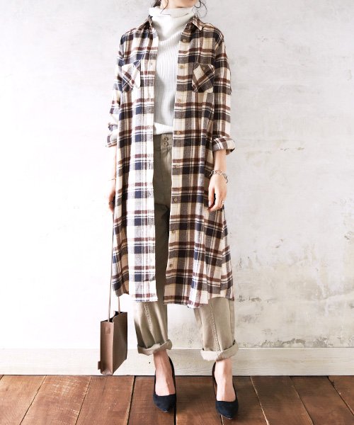 セール チェック柄ロングシャツワンピースワンピース レディース ワンピース 長袖 ワンピ シャツワンピース チェックシャツ ナチュラル ゆるカジ ロング チェック シャ アンドイット And It D Fashion