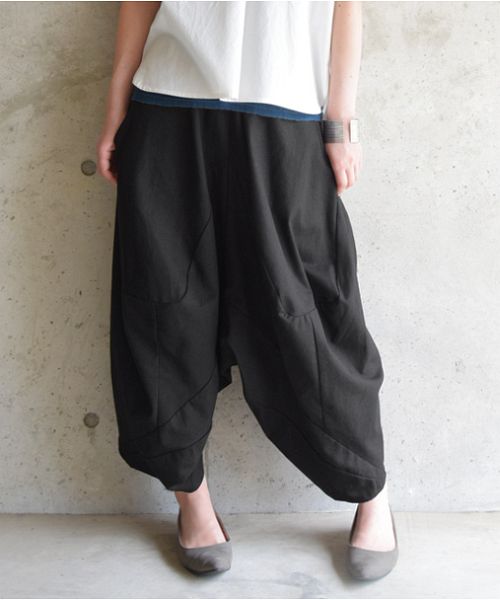 美品】ARTS&SCIENCE サルエルパンツ コットン&麻 ワイド ネイビー