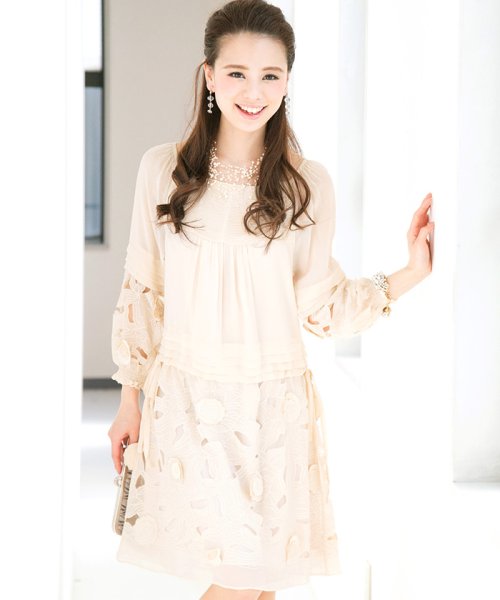 結婚式 パーティー 花柄カットワーク シフォン Aライン 七分袖 ワンピース プールヴー Pourvous D Fashion 結婚式 パーティー 花柄カットワーク シフォン Aライン 七分袖 ワンピース プールヴー Pourvous D Fashion