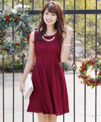 PourVous/プールヴー PourVous 【結婚式・パーティードレス】スタイルアップ タックシフォンワンピース/501195277
