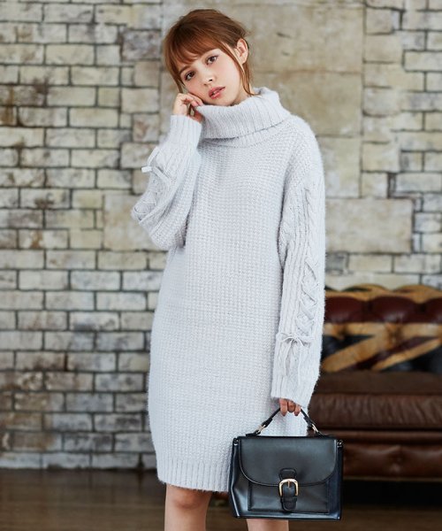 セール S シャギーケーブルオフタートル袖レースアップニットワンピース イング Ingni D Fashion