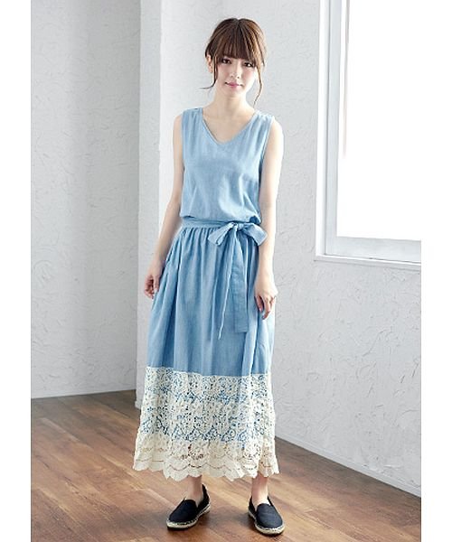 裾レースデニムロングワンピース Happy急便 By Verita Jp Happy Exp D Fashion