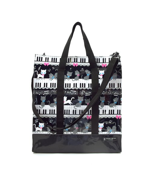 通園 通学 縦型レッスンバッグ 音楽バッグ ピアノの上で踊る黒猫ワルツ ブラック カラフルキャンディスタイル Colorful Candy Style D Fashion