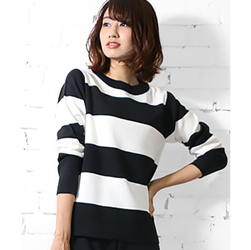 セール レディース トップス 太ボーダーニットセーター セーター プルオーバー ニット ミリアンデニ Mili An Deni D Fashion