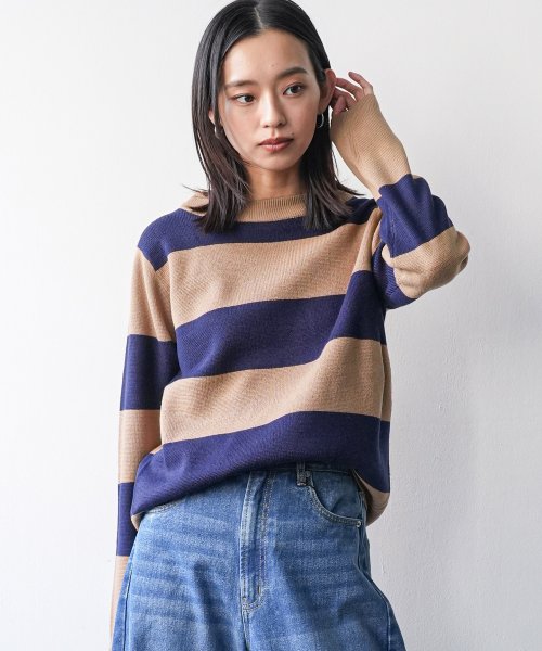 セール レディース トップス 太ボーダーニットセーター セーター プルオーバー ニット ミリアンデニ Mili An Deni D Fashion