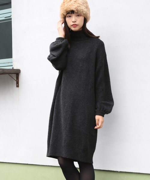 セール 70 Off 手洗いできる ネイビー パープルweb限定 袖ボリュームタートルネックニットワンピース コーエン Coen D Fashion
