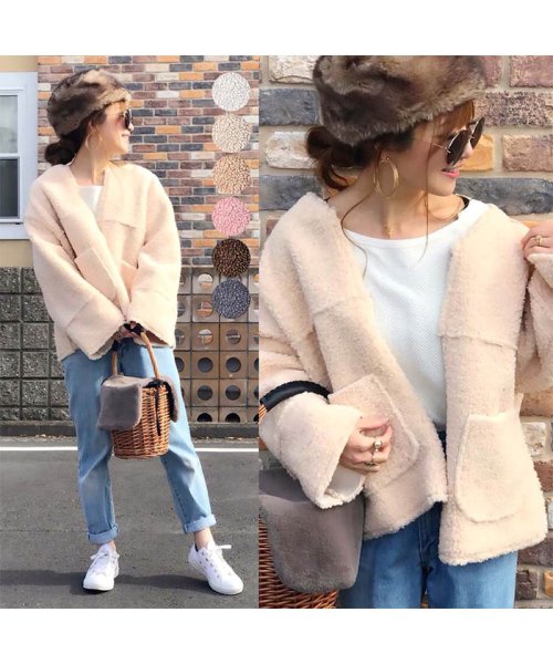 ボアジャケット レディース ノーカラー ボアコート ショート丈 防寒 アウター 長袖 ミニミニストア Miniministore D Fashion