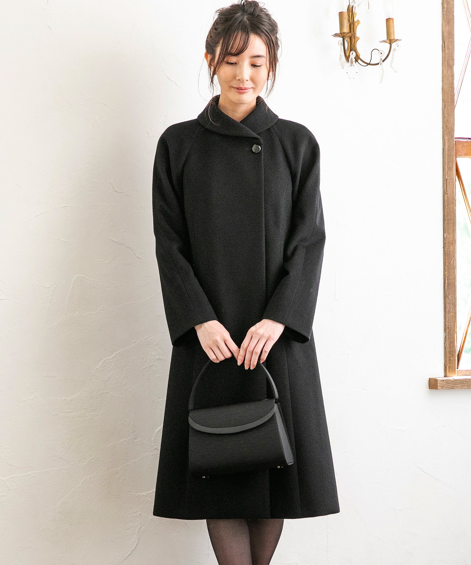 喪服・礼服・冠婚葬祭】ブラックフォーマルウールロングコート 喪服・礼服・冠婚葬祭】ブラックフォーマルウールロングコート