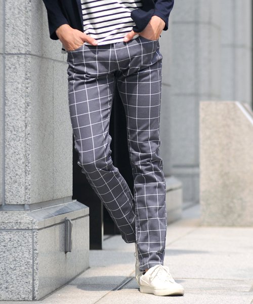 チェックパンツ メンズ チノ チノパンツ チェック パンツ スリム ストレート カジュアル ビジネス ビズカジ スリム テーパード スキニー ストレッチ ゴルフ スペイド Spade D Fashion