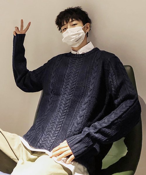 セーターニットフィッシャーマンknitメンズmen Sケーブルクルーネックuネックニットソーセーターきれいめブラックグレー白ホワイト紺ネイビー スペイド Spade D Fashion