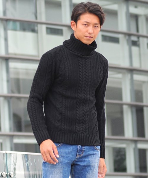 セーター ニットフィッシャーマンメンズ タートルネック ハイネック ニットソー セーター Sweater きれいめ ブラック グレー 白 ホワイト 紺 ネイビー スペイド Spade D Fashion