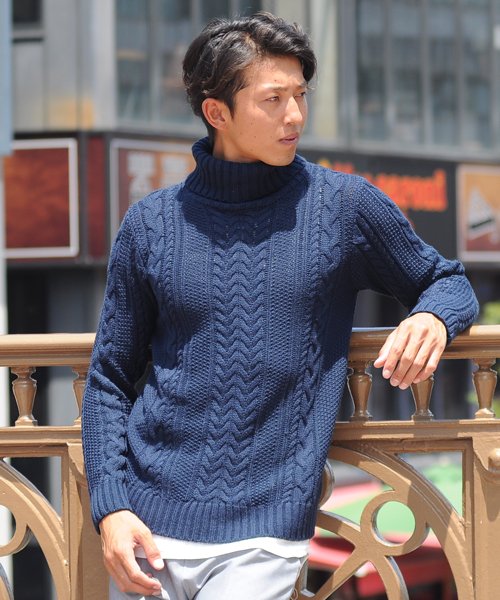 セーター ニットフィッシャーマンメンズ タートルネック ハイネック ニットソー セーター Sweater きれいめ ブラック グレー 白 ホワイト 紺 ネイビー スペイド Spade D Fashion