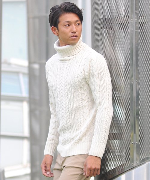 セーター ニットフィッシャーマンメンズ タートルネック ハイネック ニットソー セーター Sweater きれいめ ブラック グレー 白 ホワイト 紺 ネイビー スペイド Spade D Fashion