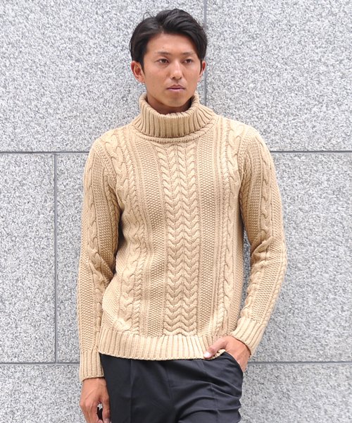 セーター ニットフィッシャーマンメンズ タートルネック ハイネック ニットソー セーター Sweater きれいめ ブラック グレー 白 ホワイト 紺 ネイビー スペイド Spade D Fashion