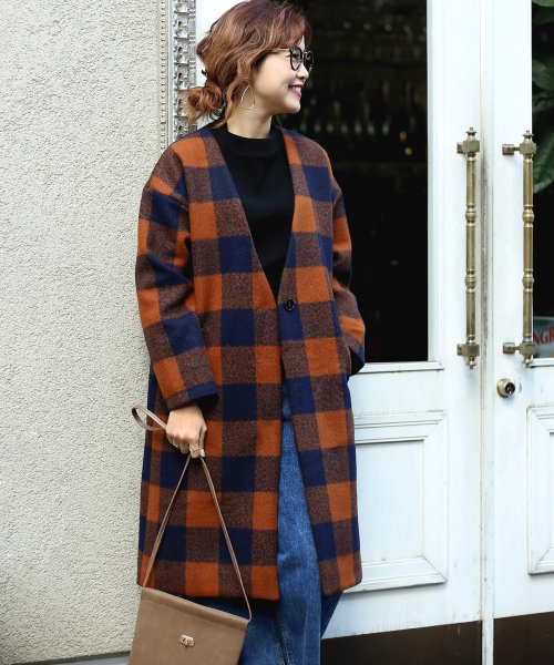 セール ゆったりシルエット ブロックチェックコート ブージュルード Bou Jeloud D Fashion セール ゆったりシルエット ブロックチェックコート ブージュルード Bou Jeloud D Fashion