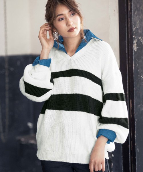 デニムシャツレイヤード風ニットトップス ジーラ Geera D Fashion デニムシャツレイヤード風ニットトップス ジーラ Geera D Fashion