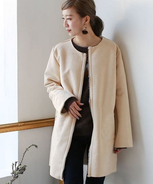 Lupino リバーシブルノーカラーエコムートンコート リアルキューブ Real Cube D Fashion Lupino リバーシブルノーカラーエコムートンコート リアルキューブ Real Cube D Fashion