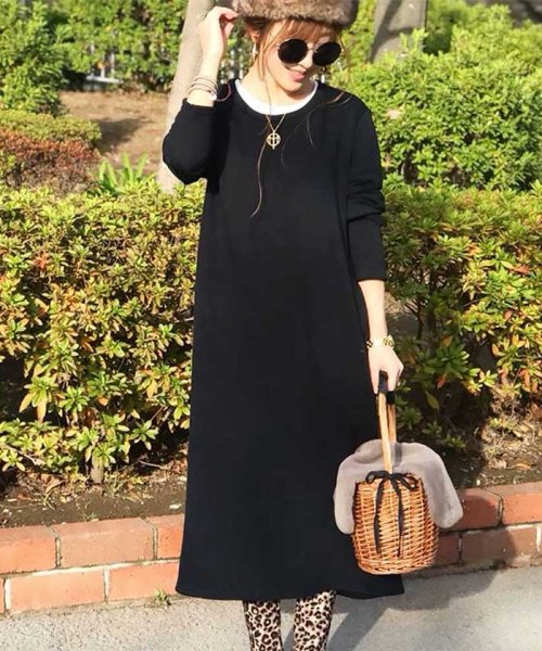 ワンピース レディース 裏起毛 ゆる ロングワンピース 長袖無地 ワンピースvネック あったか ミモレワンピaライン 部屋着 冬 ミニミニストア Miniministore D Fashion