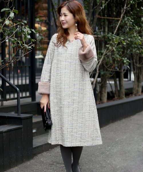 クーポン セール Off 袖ファーカットツイードワンピース ブージュルード Bou Jeloud D Fashion