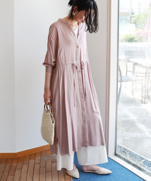 セール N 5 スキッパー シャツ ワンピース とろみ素材 レーヨン ドローストリング アンドミー And Me D Fashion セール N 5 スキッパー シャツ ワンピース とろみ素材 レーヨン ドローストリング アンドミー And Me D Fashion