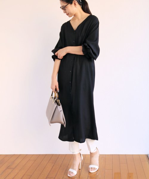 C 1 とろみ Vネック シャツワンピース ロング 前ボタン バルーン袖 アンドミー And Me D Fashion C 1 とろみ Vネック シャツワンピース ロング 前ボタン バルーン袖 アンドミー And Me D Fashion