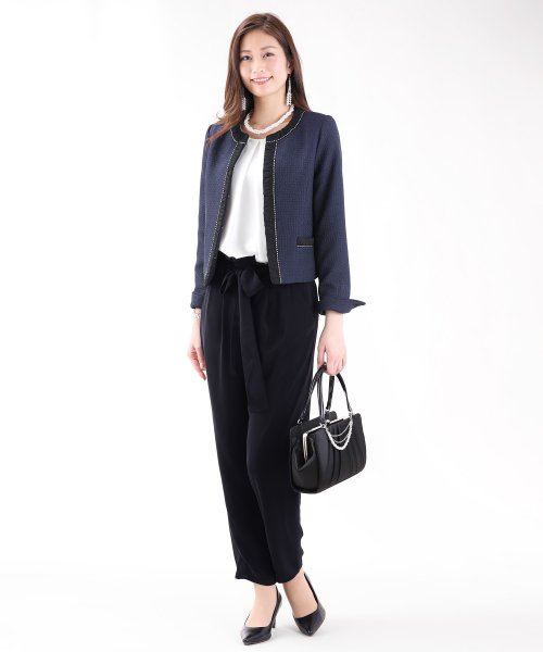 ラメツイードノーカラージャケット ブラウス パンツの3点セットスーツ ブルーイースト Blueeast D Fashion ラメツイードノーカラージャケット ブラウス パンツの3点セットスーツ ブルーイースト Blueeast D Fashion