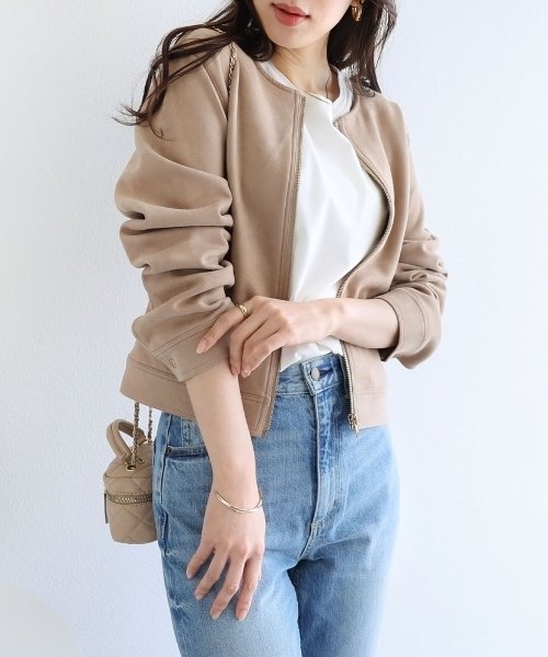 セール Off フェイクスエードノーカラーライダースジャケット ブルゾン アンドミー And Me D Fashion